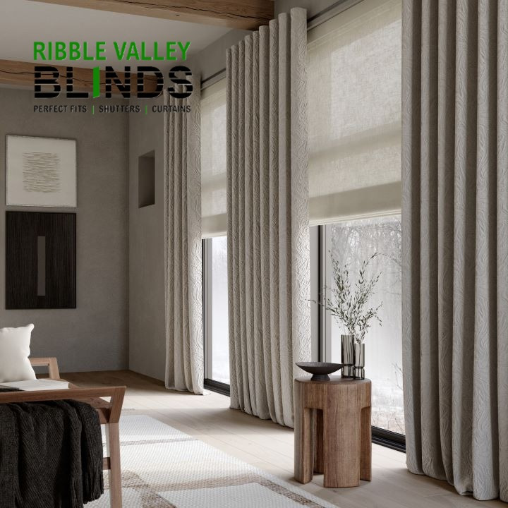 Tailored curtains in a modern Ribble Valley living room with elegant home decor