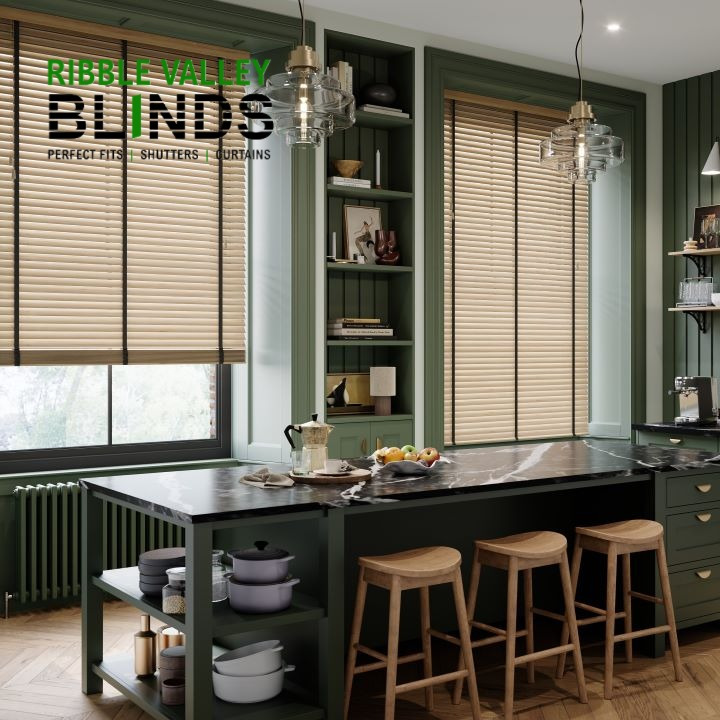 Traditional wooden Venetian blinds tailored for a classic Clitheroe dining room